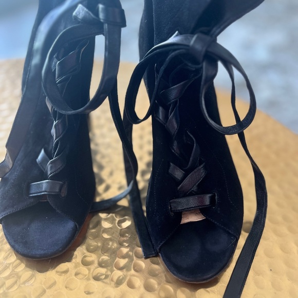 Gianvito Rossi Marie Velvet Ankle Boots Lace Up Open Toe - Picture 12 of 13